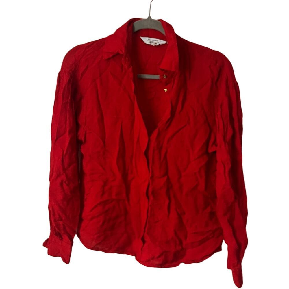 & Other Stories Red Long Sleeve Button-Down Shirt Size 2
